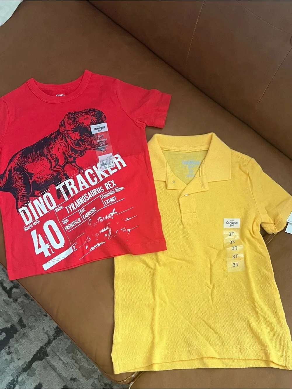 OshKosh B'gosh Boys Red Dino Tracker Graphic Tee & Yellow Polo Cotton Sz 3T NWT
